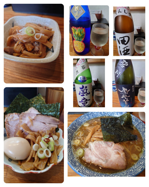 「中華そば＋特製＋おつまみメンマ＋日本酒×４」@中華そば専門 とんちぼの写真