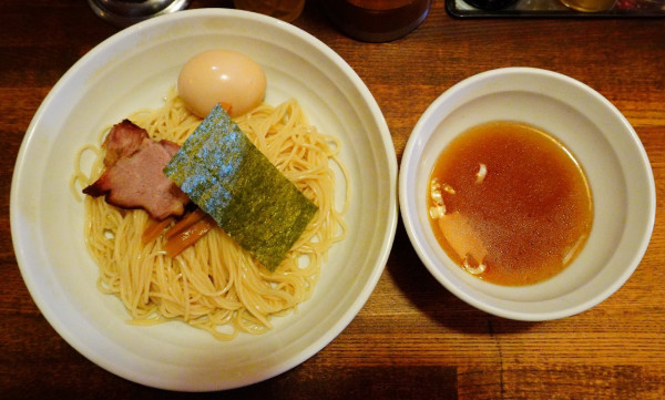 「塩つけ麺+半熟卵+焼きワンタン+サッポロラガービール」@荏原町しなてつの写真
