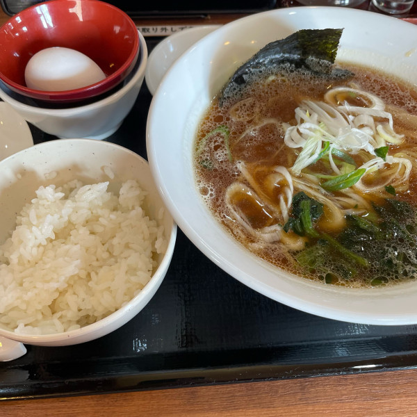 「たまかけ醤油らーめん朝食　450円」@伝丸 17号渋川伊香保IC店の写真