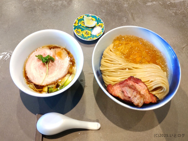 「鰹昆布出汁つけそばpremium W盛り」@麺屋 しん道の写真