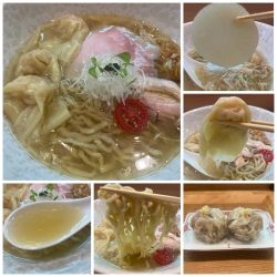 雲呑塩そば(手もみ麺) 1600円 焼売340円