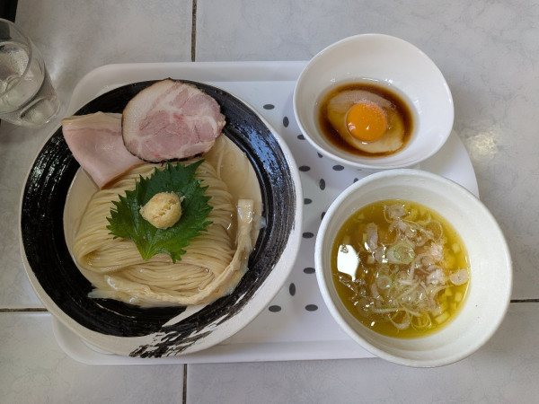 「鶏つけそば 塩（昆布水）+ もじ玉」@中華そば ふじ野の写真