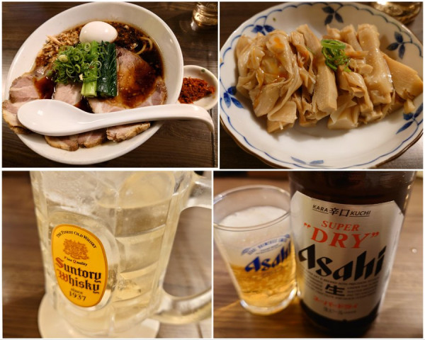 「特製川越醤油そば＋生姜＋辛み玉＋ おつまみメンマ＋ハイボール」@花笑み中華そば かれんの写真