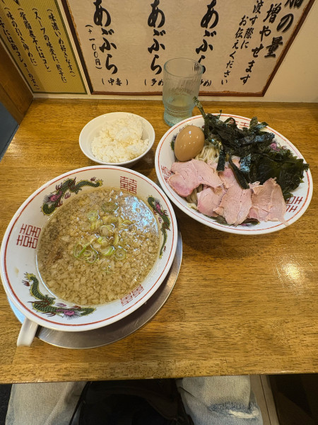 「全乗せ背脂煮干もり中華1400円+ランチライス50円」@背脂煮干中華そば 我武者羅 初台店の写真