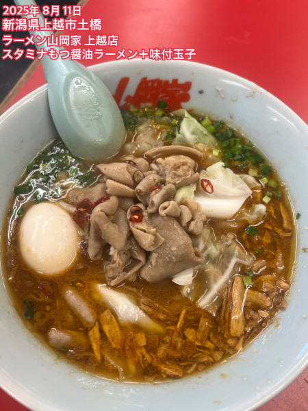 「スタミナもつ醤油ラーメン＋味付玉子」@ラーメン山岡家 上越店の写真