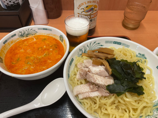 「ピリ辛とんこつつけ麺」@日高屋 金沢文庫東口店の写真