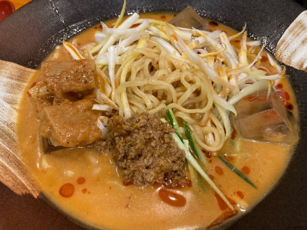 「期間限定冷し担々麺+オープンチラシ味噌漬けメンマ」@麺場 田所商店 ひたちなか店の写真