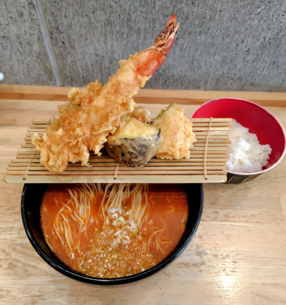 「海老味噌ラーメン海老天ミニライスセット 1600円」@神の海老天ラーメンの写真