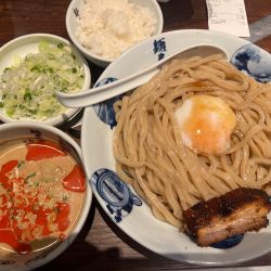 冷やし坦々つけ麺（3倍）1100円+ネギ+温玉+ご飯