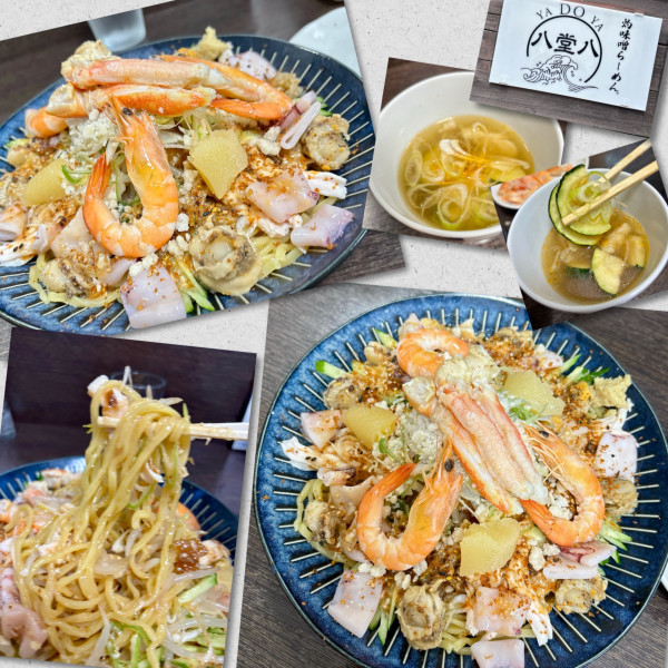 「冷し味噌 海鮮盛りお盆version＋生ビール」@灼味噌らーめん 八堂八の写真