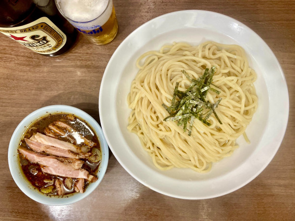 「サッポロ赤星＋メンマ皿→限定 荻窪丸長風 チャシューつけそば」@中華そば ふうみどうの写真