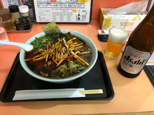 「辛ねぎラーメン(激辛)+短冊メンマ」@味の大西 小田原店の写真