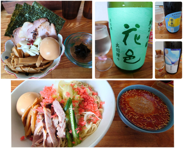 「限定 冷やし辛つけそば＋特製TP＋ 日本酒×3」@中華そば専門 とんちぼの写真