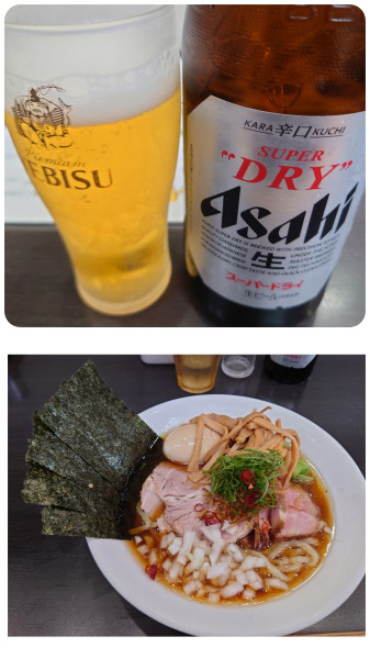 「醤油らーめん（冷やし）＋特製＋ 瓶ビール」@自家製手打ち麺 禿の写真