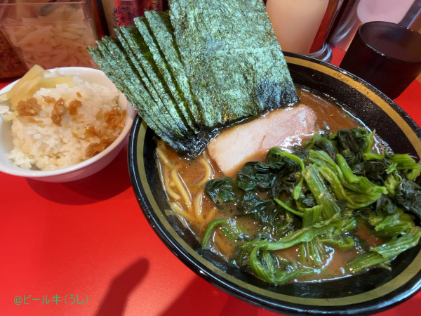 「ラーメン並(500円　開店サービス価格)、のりほうれん草」@十一代目 野中家 北浦和店の写真