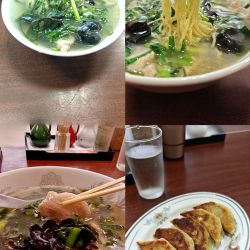 『韮溜湯麺(細麺選択)+焼き餃子(税別¥950+500)』