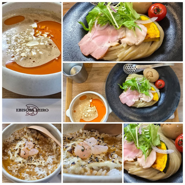 「限定 海老と豆乳の坦々つけそば＋味玉＋小エビのチーズリゾット」@えびそば 緋彩の写真