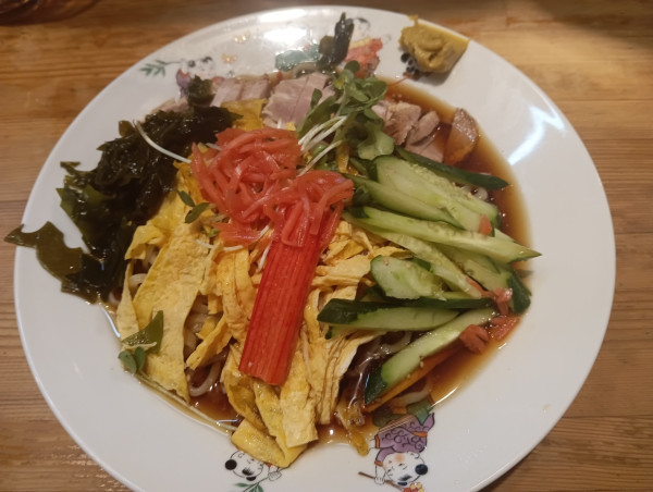 「キリン一番搾り+芋焼酎ロック→冷し中華」@萬龍軒の写真