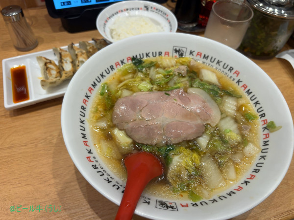 「おいしいラーメン(850円)、餃子セット(370円)」@どうとんぼり神座 さいたま新都心けやきひろば店の写真