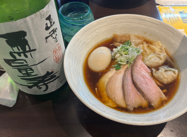 「特製醤油＆日本酒ペアリング　正雪 大吟醸 無量寿」@麺屋 彩音 ~Sign~の写真