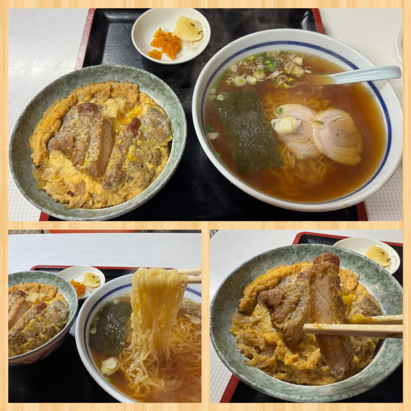 「セットメニュー　カツ丼(小)ラーメン 850円」@利久堂の写真