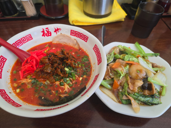 「ラーメンセット(赤福＋中華飯)•替玉(かため) ￥1,210」@博多ラーメン 福やの写真
