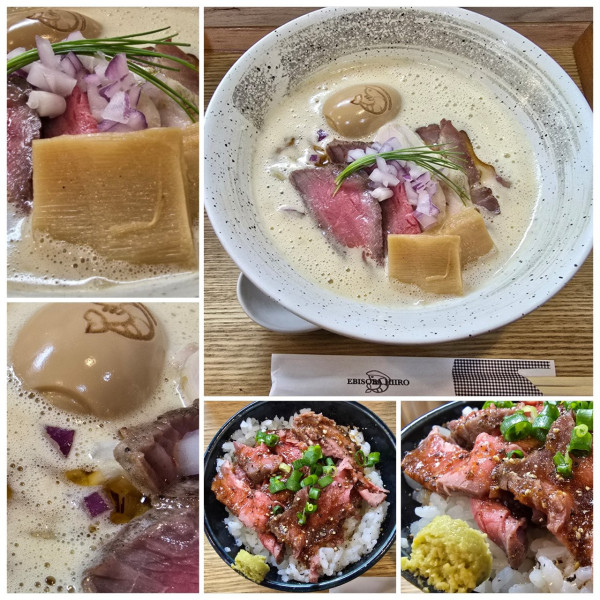 「特製濃厚えびそば“汐”＋ローストビーフ丼」@えびそば 緋彩の写真