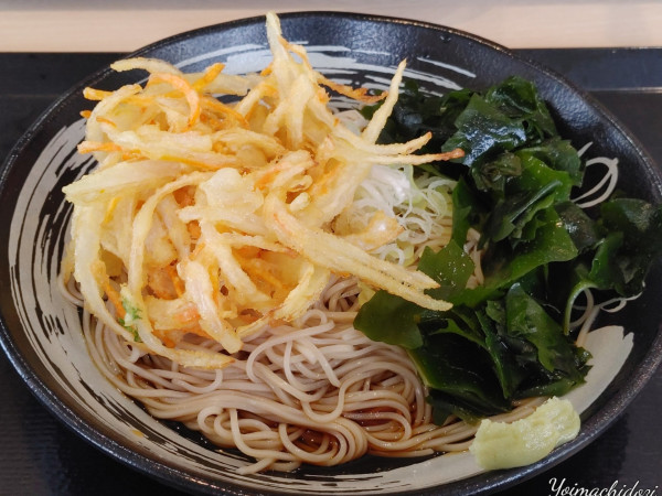 「野菜かき揚げ（冷：580円）、三陸わかめ（無料）」@ゆで太郎 北本深井店の写真