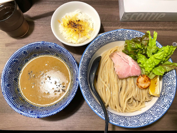 「【夜限定】帆立の塩つけ麺 中＋焼きチーズご飯」@狼煙 〜NOROSHI〜の写真