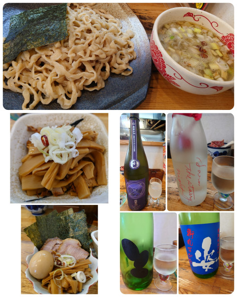 「特製つけそば+おつまみメンマ＋ 日本酒×4」@中華そば専門 とんちぼの写真