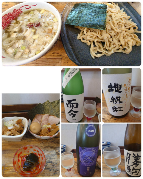 「特製つけそば＋おつまみメンマ＋ 日本酒×4」@中華そば専門 とんちぼの写真