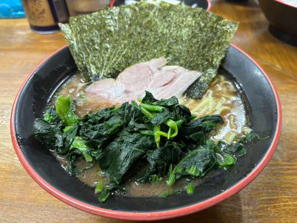 「のりほうれん草ラーメン＋∞ライス」@麺家 紫極の写真