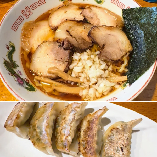 「弓豚チャーシューメン1,130円＋弓豚ニラギョーザ 550円」@中華そば 光明軒の写真