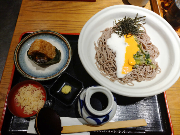 「野沢菜わさびとろろそば うに風味＋鰻おにぎりセット」@信州そば処 そじ坊 川崎アゼリア店の写真