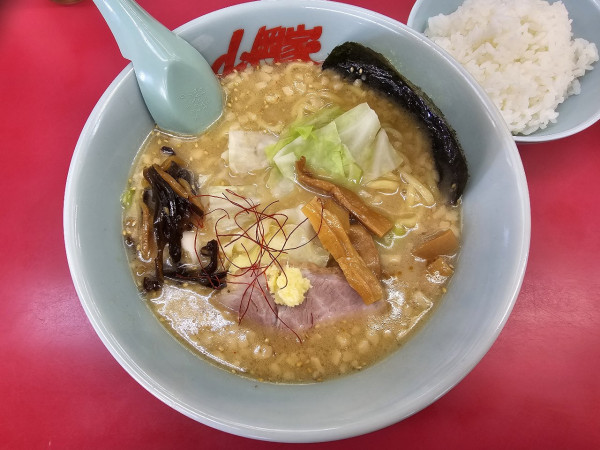 「【限定】濃厚白みそとんこつラーメン半ライス＋背脂　1200円」@ラーメン山岡家 弘前店の写真