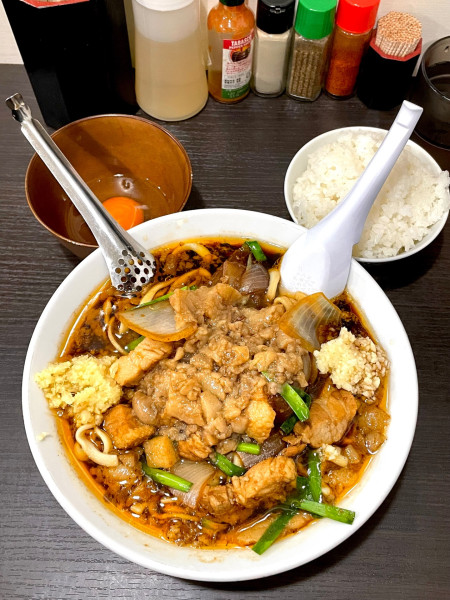 「スタ満ソバ+小ライス+生玉子」@元祖スタミナ満点らーめんすず鬼 狭山ヶ丘分店の写真