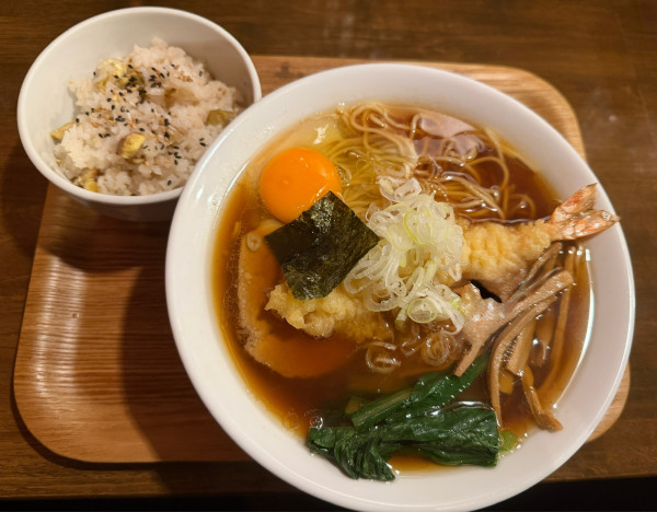 「特製天ぷら月見中華そば 1280円+ 栗ごはん400円」@Yo-shoku OKADAの写真