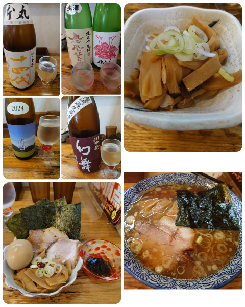「中華そば＋特製＋おつまみメンマ＋ 日本酒×4」@中華そば専門 とんちぼの写真