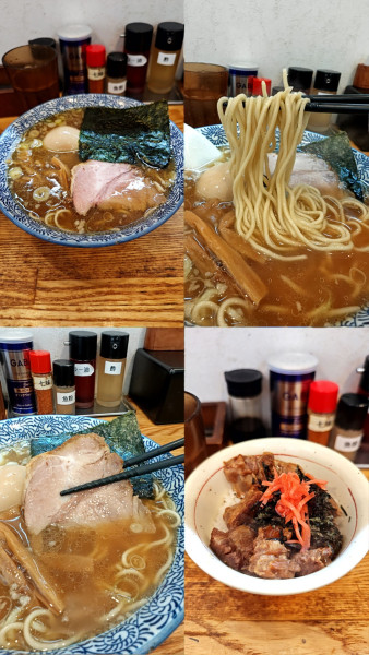 「煮玉子中華そば+豚ばらナンコツごはん(￥1220+400)」@中華そば専門 とんちぼの写真