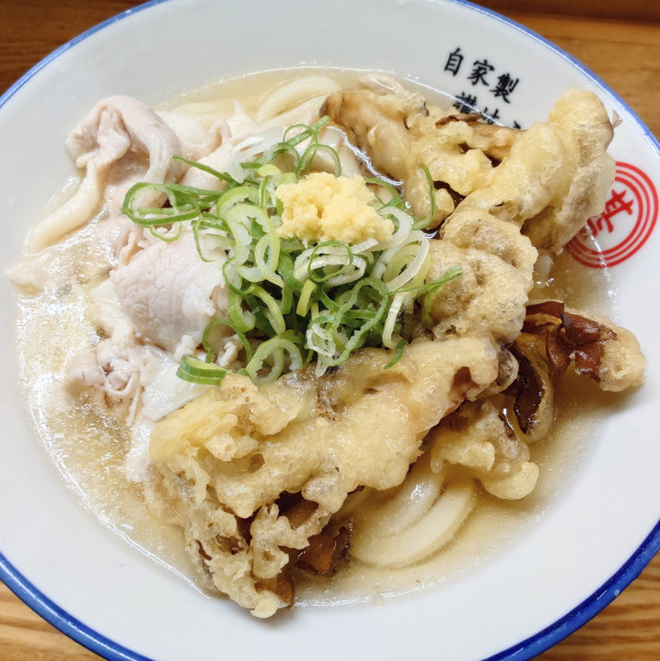 「肉入り舞茸天ぷらうどん 冷」@うどん甚三の写真