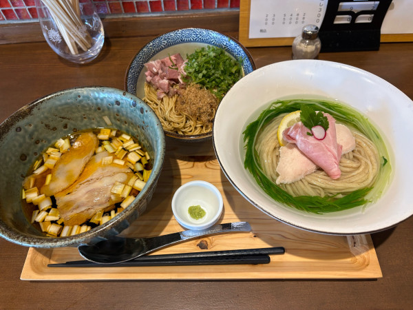「昆布水つけ麺1150円（醤油）、和え玉350円」@Ramen みず菜の写真