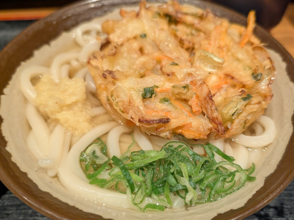 「かけうどん（並：440円）、かき揚げ（150円）」@本場さぬきうどん 親父の製麺所 上野店の写真
