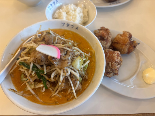 「辣椒（ラージョー）味噌タンメン・唐揚げセット」@フタツメ 伊勢崎店の写真