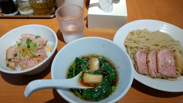 「鴨つけそば太綿350g+鴨ロース丼」@麺屋 上々の写真