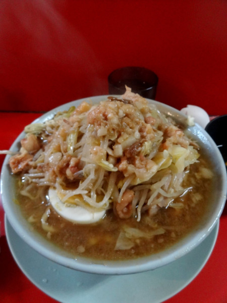 「少な目1100円全部 生卵100円」@ラーメン富士丸 西新井大師店の写真