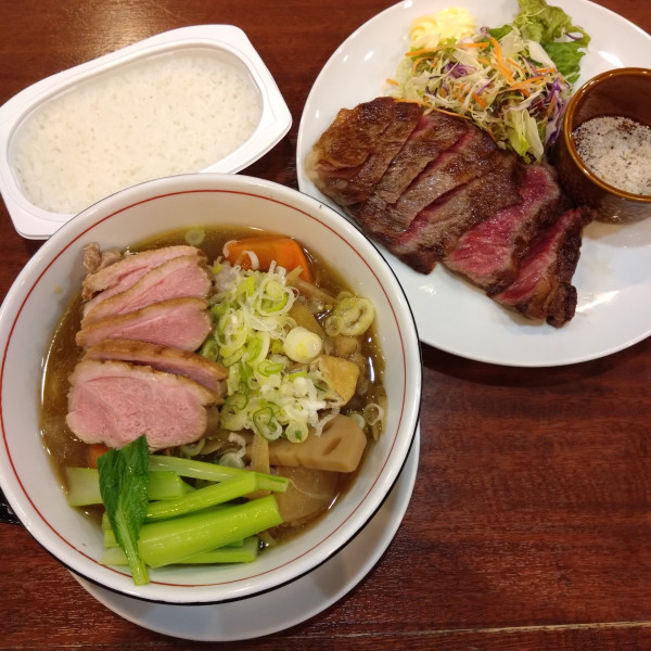 「復活周年俺のけんちん鴨ラーメン2000円、ステーキ3000円」@WITH「麺、道有楽」の写真