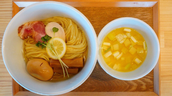「味玉昆布水つけ麺 塩＋プレミアムモルツ」@MENYA TOMOSHIBIの写真