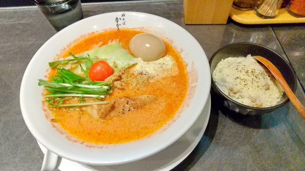 「味玉トマト鶏塩そば+チーズリゾット」@鶏そば かぐら屋 上野御徒町店の写真