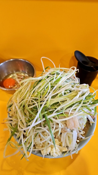 「小ラーメン＋ネギ＋しょうが＋タマネギ卵」@ラーメン二郎 八王子野猿街道店2の写真