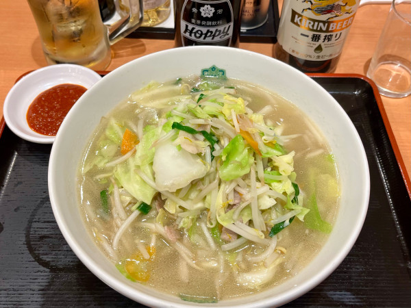 「野菜たっぷりタンメン+秘伝の辛味噌」@熱烈中華食堂 日高屋 東川口駅北口店の写真
